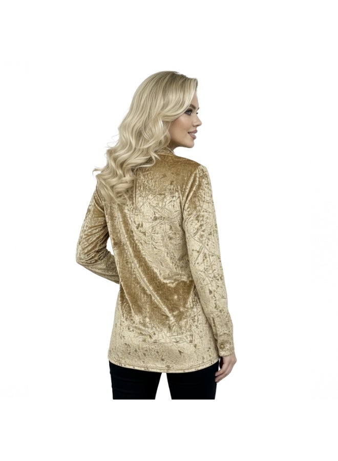 Smoky Egypt Crushed Velvet Tie-Neck Blouse-Beige - Image 4